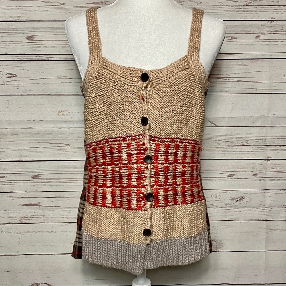Anthropologie Freelance Wool Knit Sweater Vest Tan